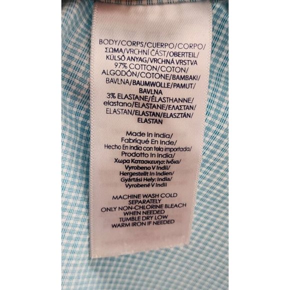 CHAPS Blue Plaid Stretch Poplin Short Sleeve Button Down Shirt Size Medium - Picture 10 of 11